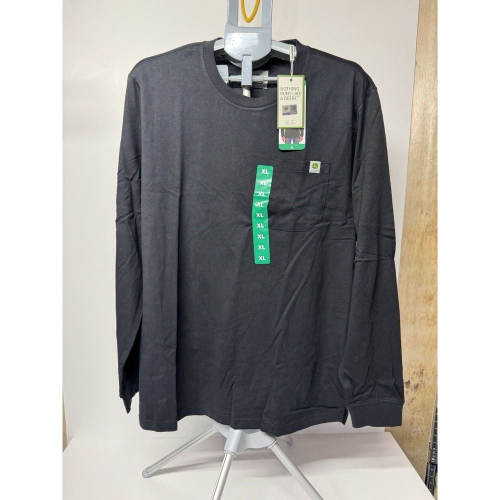 John Deere Nothing Runs Like a Deer Men's XL Black Long Sleeve Pocket T-Shirt